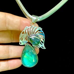 🐠🎣Fish -Labradorite 925 Stamped Silver Necklace